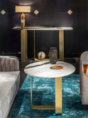 Apollo Dalmata Marble Side Table with Glossy Horn Inlay & Satin Metal