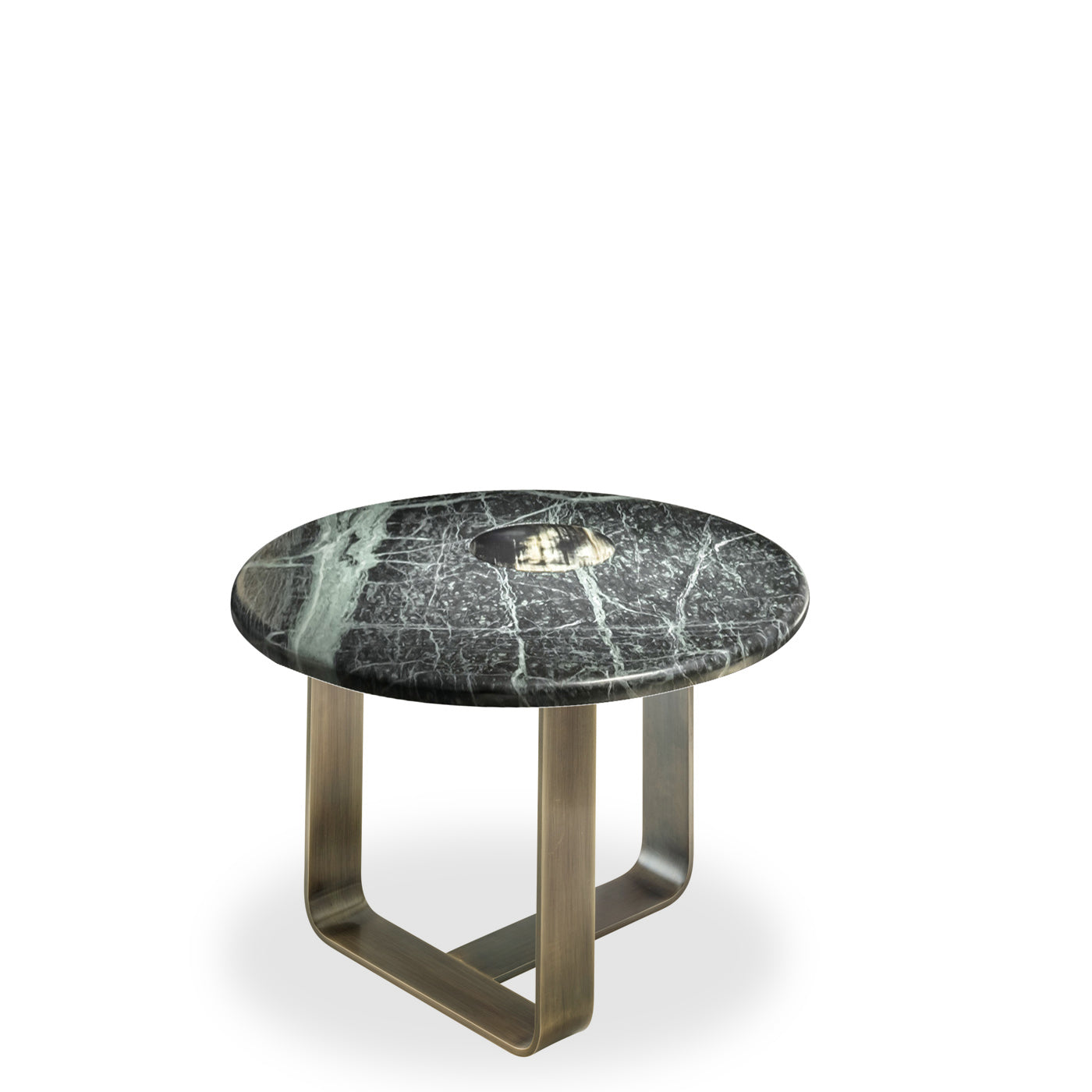 Arcahorn Apollo | Side Table: Satin Verde Alpi marble top with glossy horn inlay and burnished metal structure, designed as a sculptural accent table for refined living interiors | Furniture / Side Tables | 2Jour Concierge, your luxury lifestyle shop**