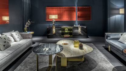 Arcahorn Apollo | Side Table: Satin Verde Alpi marble top with glossy horn inlay and burnished metal structure, designed as a sculptural accent table for refined living interiors | Furniture / Side Tables | 2Jour Concierge, your luxury lifestyle shop**