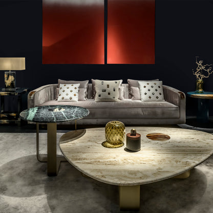 Arcahorn Apollo | Side Table: Satin Verde Alpi marble top with glossy horn inlay and burnished metal structure, designed as a sculptural accent table for refined living interiors | Furniture / Side Tables | 2Jour Concierge, your luxury lifestyle shop**