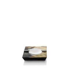 Bacco Cigarette Ashtray: Dark Horn and Wood with Lacquered Black Gloss Finish