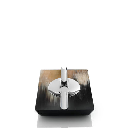 Bacco Cigar Ashtray by Arcahorn | Ashtray crafted from dark horn and wood with a lacquered black gloss finish, complemented by chromed brass accents | Home Decor and Ashtrays | 2Jour Concierge, your luxury lifestyle shop