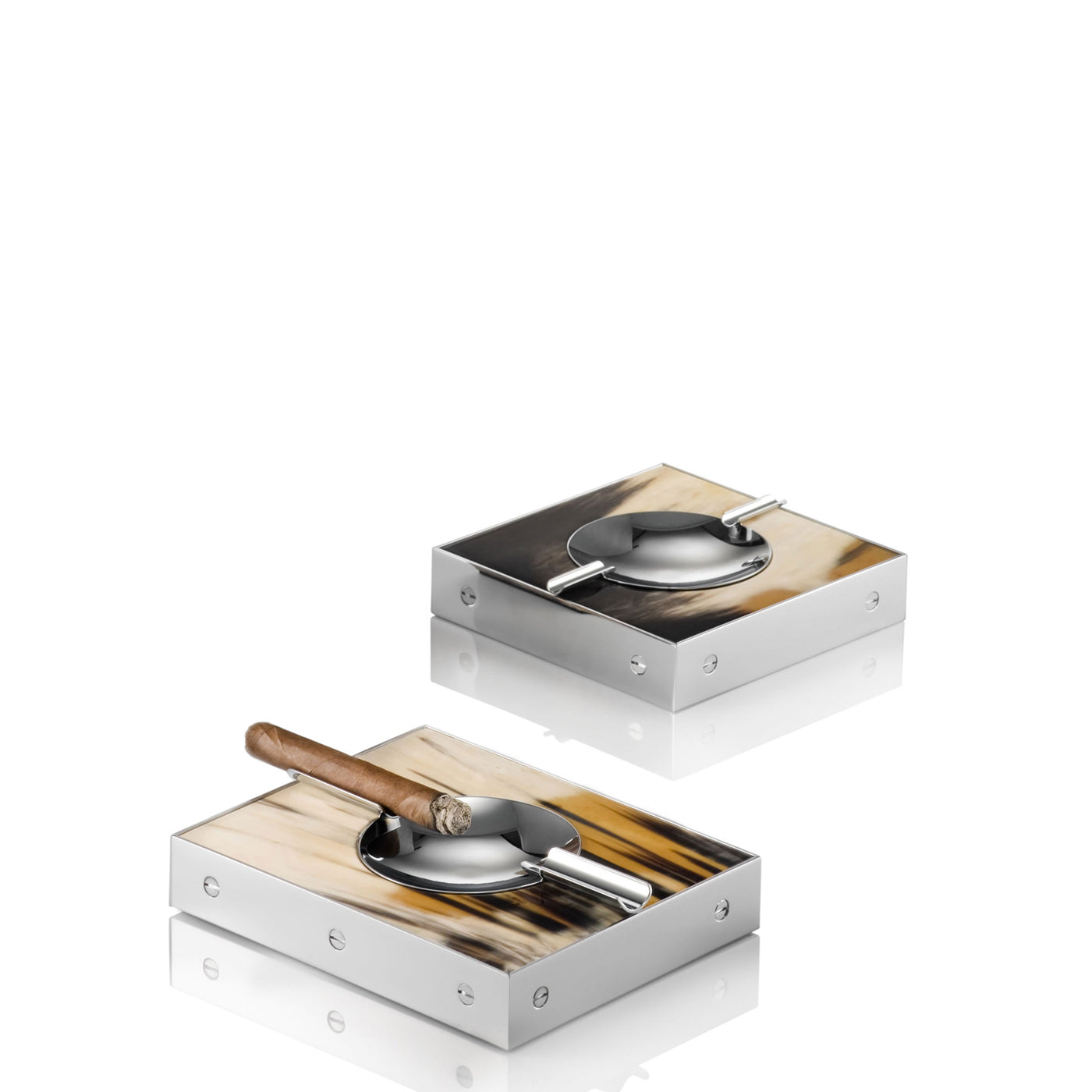 Cassio Cigar Ashtray by Arcahorn | Ashtray crafted from horn and chromed brass with exposed screws | Designed by Filippo Dini | Home Decor and Ashtrays | 2Jour Concierge, your luxury lifestyle shop