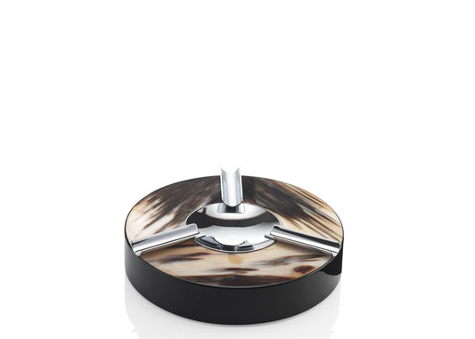 Clinio Ashtray by Arcahorn | Ashtray crafted from dark horn and wood with a lacquered black gloss finish, complemented by chromed brass accents | Home Decor and Ashtrays | 2Jour Concierge, your luxury lifestyle shop