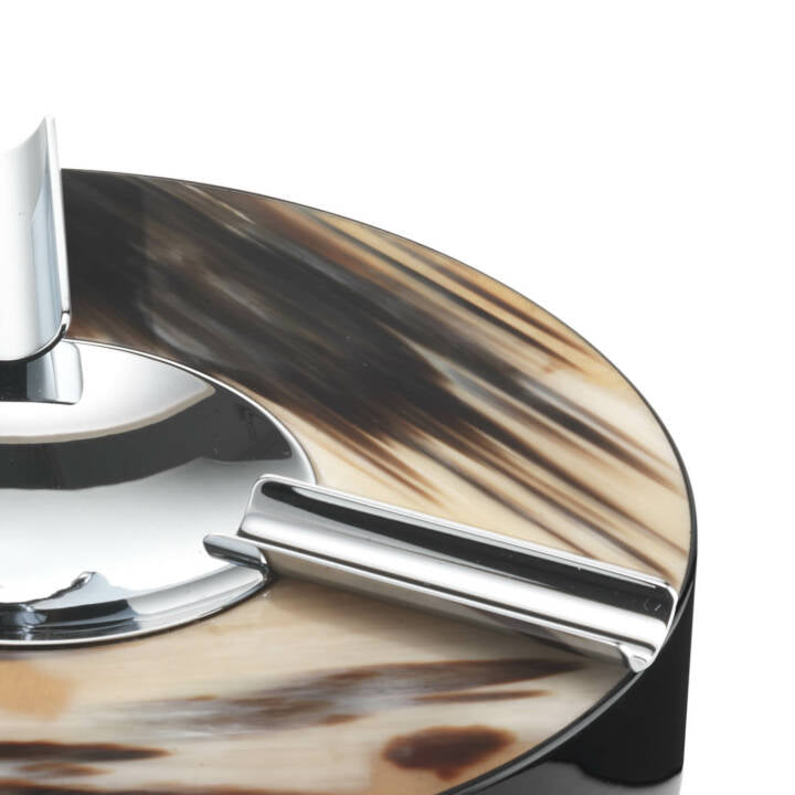 Clinio Ashtray by Arcahorn | Ashtray crafted from dark horn and wood with a lacquered black gloss finish, complemented by chromed brass accents | Home Decor and Ashtrays | 2Jour Concierge, your luxury lifestyle shop