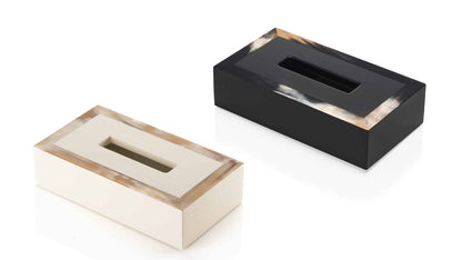 Geremia Tissue Box Holder by Arcahorn | Crafted from dark horn and wood with a lacquered black gloss finish. | Home Decor and Accessories | 2Jour Concierge, your luxury lifestyle shop