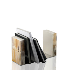 Igor Wood & Horn Bookends Set with Lacquered Ivory Gloss Finish