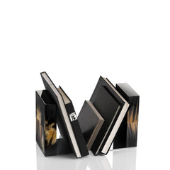 Igor Wood & Horn Bookends Set with Lacquered Black Gloss Finish