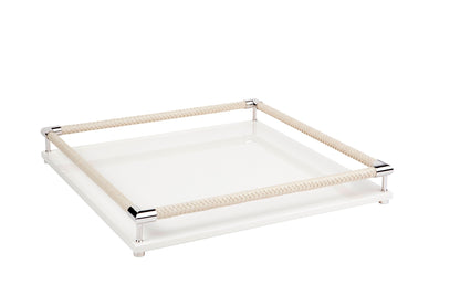 Thea Lacquered Wood Tray with Braided Leather Railing