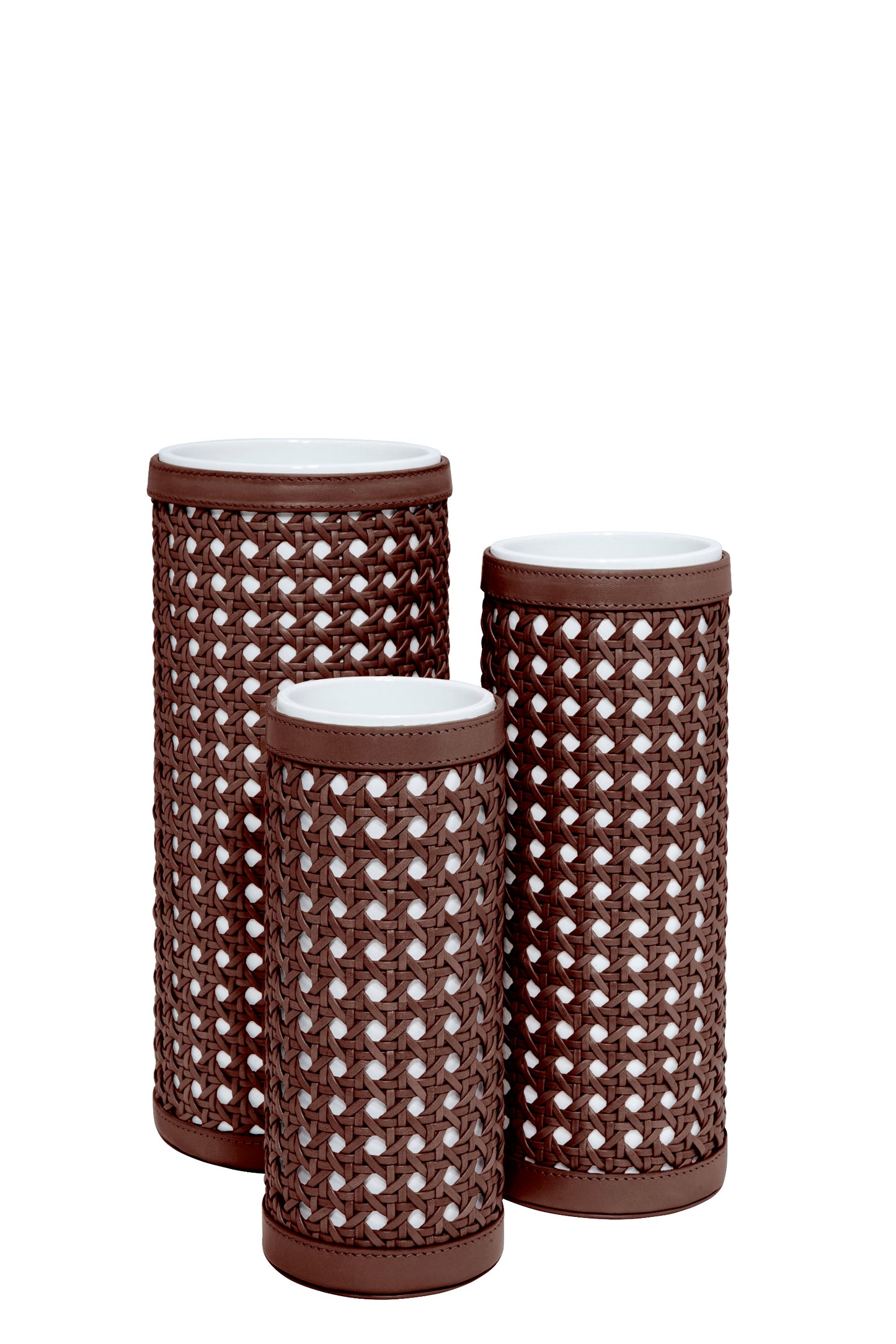 Riviere Ester Ceramic Vase With Removable Hand-Braided Leather Cover | Elegant Ceramic Vase Design | Hand-Braided Leather Cover for a Unique Touch | Elevate Your Home Decor with Riviere's Exquisite Accessories | Available at 2Jour Concierge, #1 luxury high-end gift & lifestyle shop