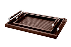 Lea Leather Handwoven Tray with Leather-Covered Bamboo Handles Rectangular