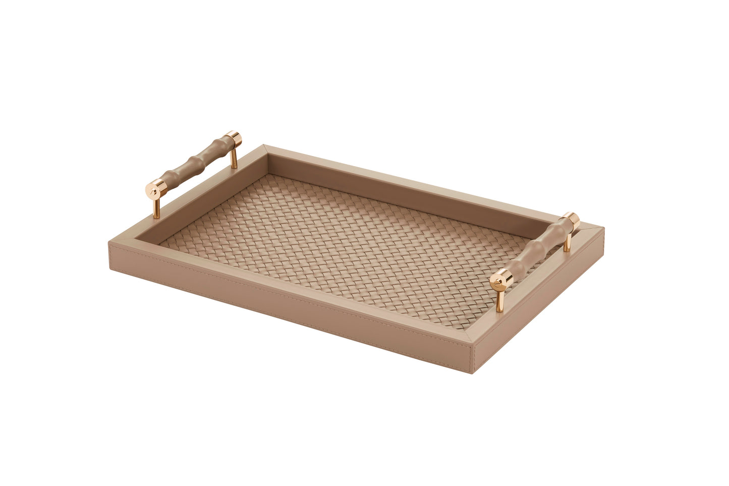 Lea Handwoven Tray by Riviere | Leather tray with handwoven leather lining and leather-covered bamboo handles. | Home Decor and Serveware | 2Jour Concierge, your luxury lifestyle shop