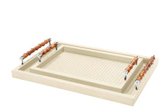 Frida Handwoven Leather Tray with Bamboo Handles Rectangular