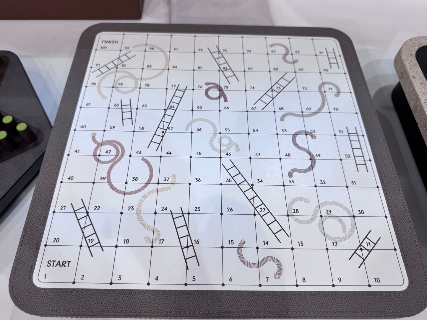 Delos Leather-Covered Wood Snakes & Ladders Game Set with Metal Playing Pieces
