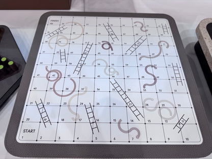 Delos Leather-Covered Wood Snakes & Ladders Game Set with Metal Playing Pieces