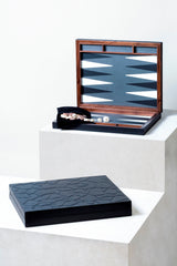 Safari Black Nappa Leather-Covered Walnut Backgammon Set