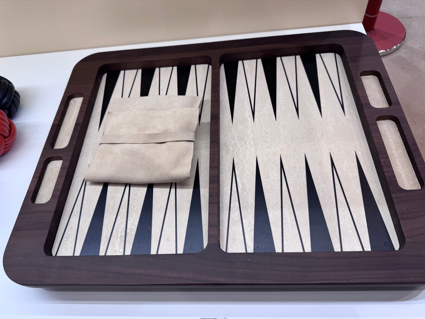Mocambo Walnut Wood Backgammon w Printed Marble Playing Field