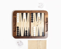Mocambo Walnut Wood Backgammon w Printed Marble Playing Field