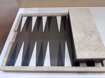 Ettore Marble Backgammon Set in Leather-Covered Wood Box