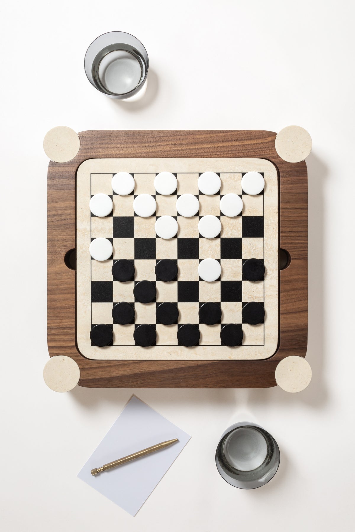 Mocambo Chess|Draughts Game Set w Walnut Wood Top, Marble Side Legs ...