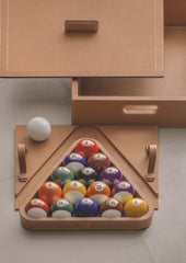 Leather-Covered Wood Billiard Case With Billiard Balls