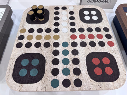 Delos Marble Leather-Covered Ludo Game Set
