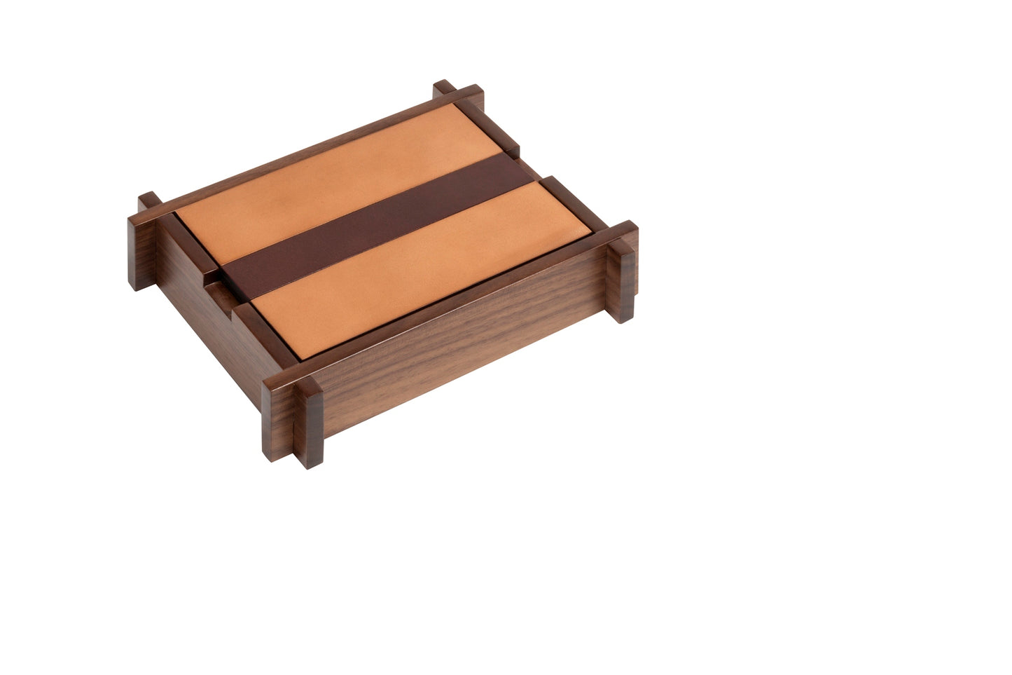 Giobagnara Structura Playing Card Holder | Walnut wood structure with sole leather cover featuring an engraved decorative stripe | Solid yet light design with a vintage look that ages gracefully | Games and Entertainment | 2Jour Concierge, your luxury lifestyle shop