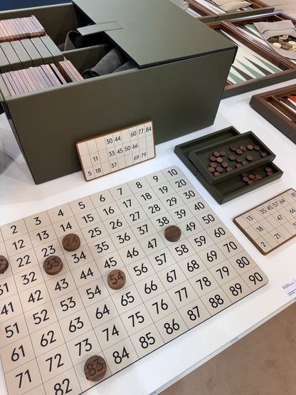 Bingo Game Set: Leather-Covered Wooden Case with Walnut Wood Accessories