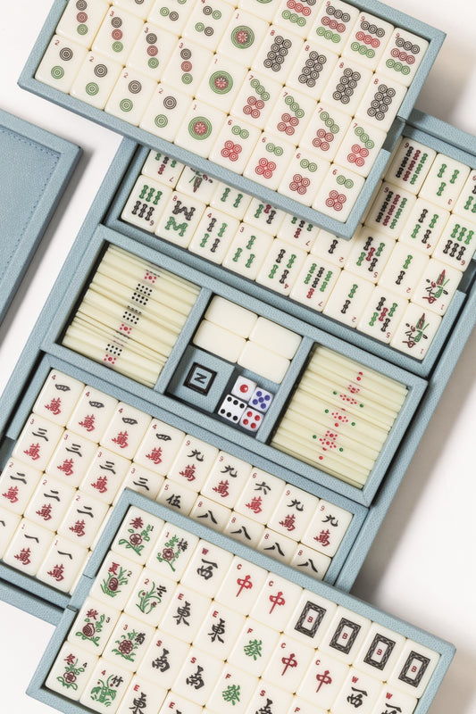 Mahjong Leather-Covered Wood Game Set With Backelite Tiles