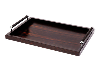 Diana Ebony Tray by Riviere | Macassar ebony tray with handwoven leather handles. | Home Decor and Serveware | 2Jour Concierge, your luxury lifestyle shop
