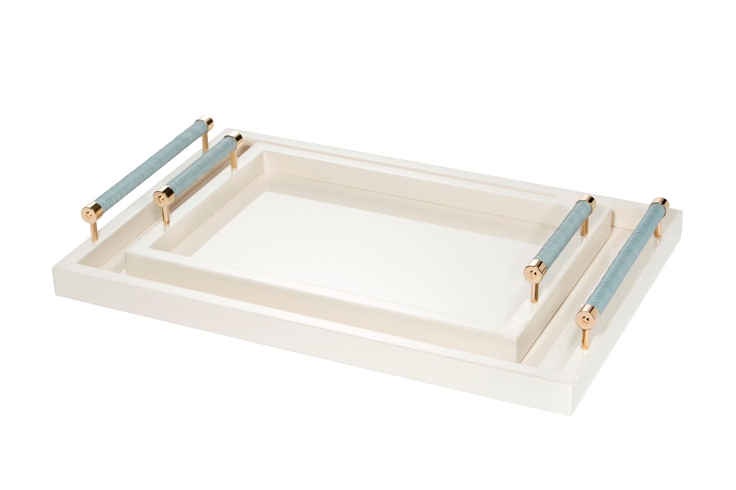 Diana Lacquer Wood Tray by Riviere | Lacquered wood tray with handwoven leather handles. | Home Decor and Serveware | 2Jour Concierge, your luxury lifestyle shop