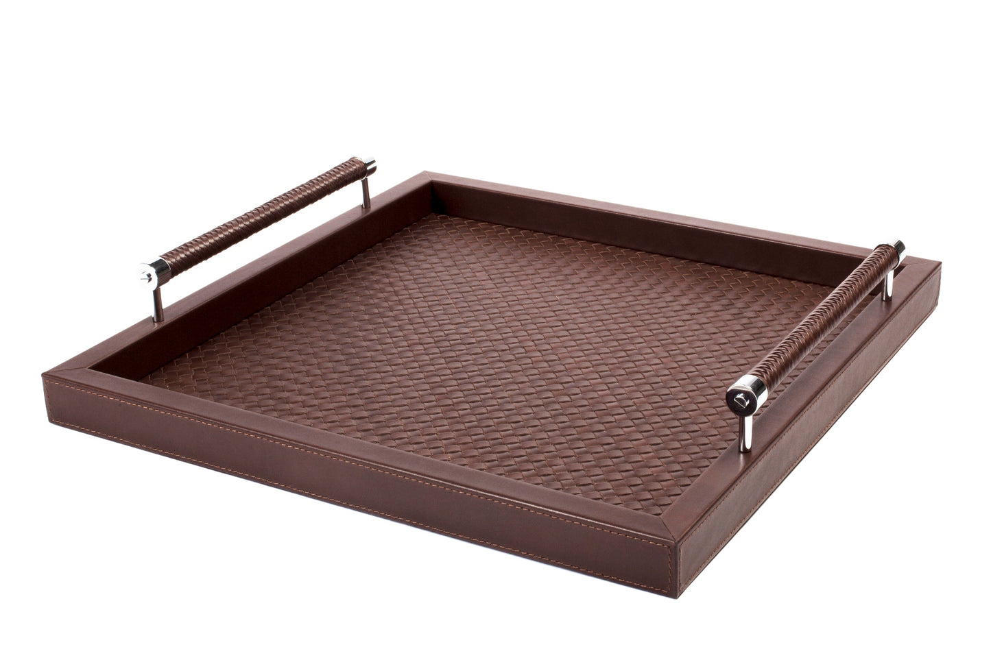 Diana Handwoven Leather Tray with Leather Handles Square
