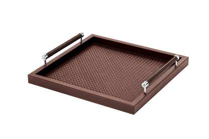 Diana Handwoven Leather Tray with Leather Handles Square