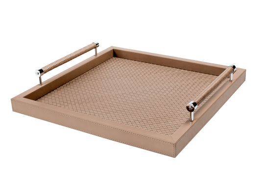 Diana Handwoven Leather Tray with Leather Handles Square