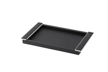 Riviere Circe | Rectangular Tray: Leather or lacquer structure with braided or wrapped leather handles, chrome or gold metal details, available in two sizes, designed for refined serving and décor display | Serveware + Hospitality / Trays | 2Jour Concierge, your luxury lifestyle shop | luxury interiors, hospitality décor, elegant living, designer serveware, boutique hotels, refined lifestyle, yacht décor