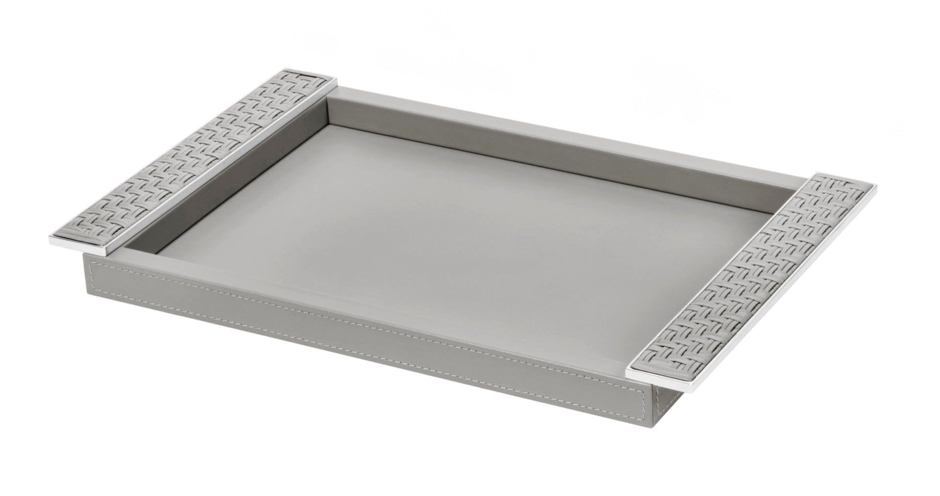 Riviere Circe | Rectangular Tray: Leather or lacquer structure with braided or wrapped leather handles, chrome or gold metal details, available in two sizes, designed for refined serving and décor display | Serveware + Hospitality / Trays | 2Jour Concierge, your luxury lifestyle shop | luxury interiors, hospitality décor, elegant living, designer serveware, boutique hotels, refined lifestyle, yacht décor