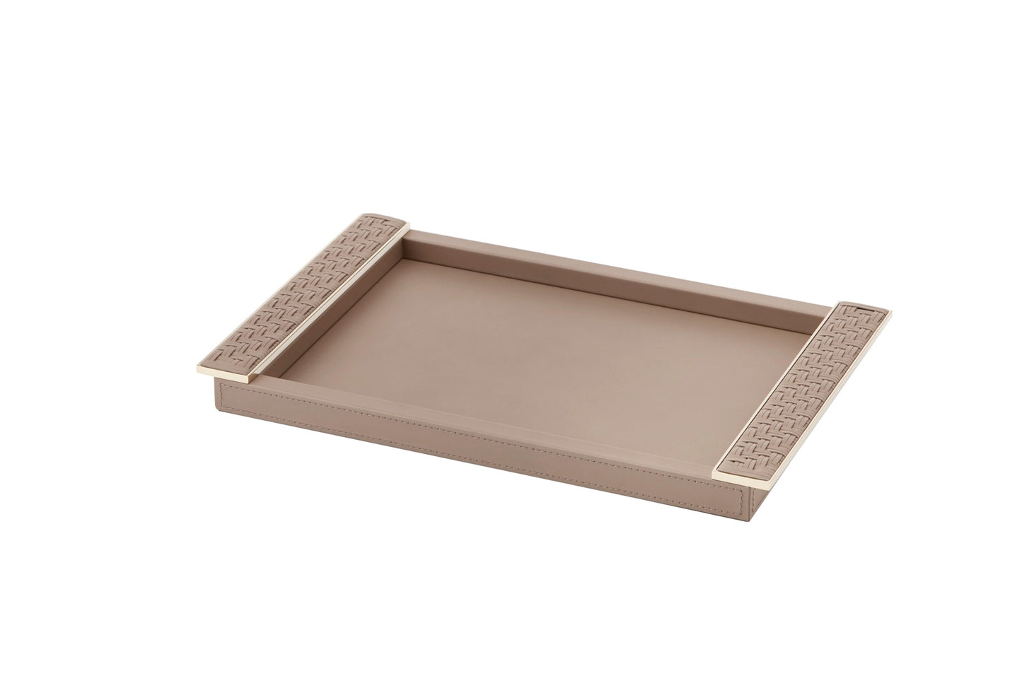 Riviere Circe | Rectangular Tray: Leather or lacquer structure with braided or wrapped leather handles, chrome or gold metal details, available in two sizes, designed for refined serving and décor display | Serveware + Hospitality / Trays | 2Jour Concierge, your luxury lifestyle shop | luxury interiors, hospitality décor, elegant living, designer serveware, boutique hotels, refined lifestyle, yacht décor