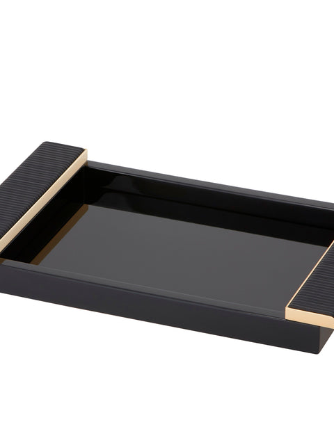 Riviere Circe Lacquer Rectangular Tray | Lacquered Tray | Leather Wrapped Handles | Chrome or Gold Details | Perfect for Yacht Interiors | Available at 2Jour Concierge, #1 luxury high-end gift & lifestyle shop