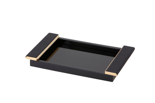 Riviere Circe Lacquer Rectangular Tray | Lacquered Tray | Leather Wrapped Handles | Chrome or Gold Details | Perfect for Yacht Interiors | Available at 2Jour Concierge, #1 luxury high-end gift & lifestyle shop