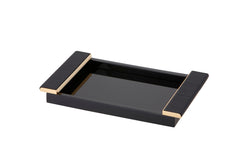Circe Lacquered Wood Tray with Wraped Leather Handles