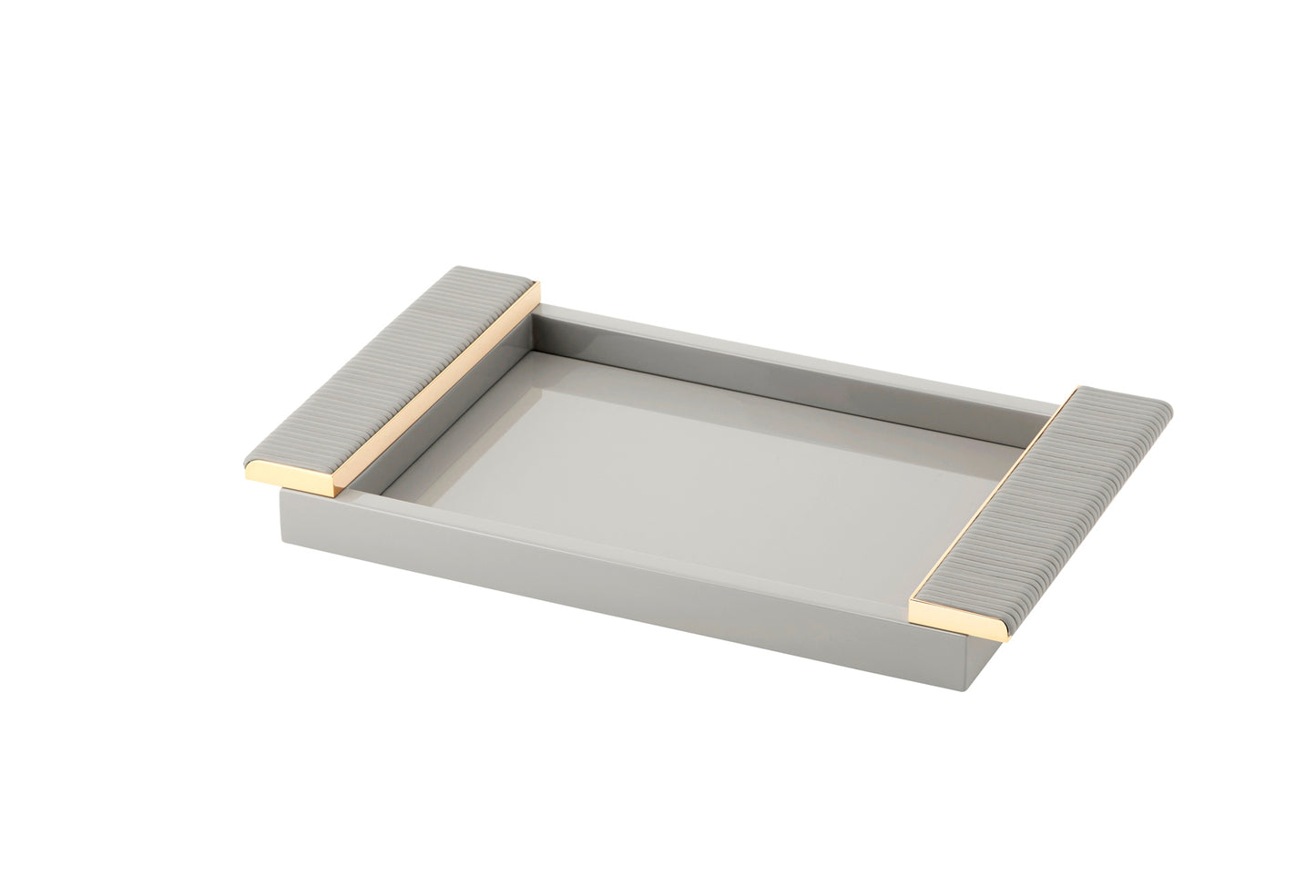 Riviere Circe Lacquer Rectangular Tray | Lacquered Tray | Leather Wrapped Handles | Chrome or Gold Details | Perfect for Yacht Interiors | Available at 2Jour Concierge, #1 luxury high-end gift & lifestyle shop