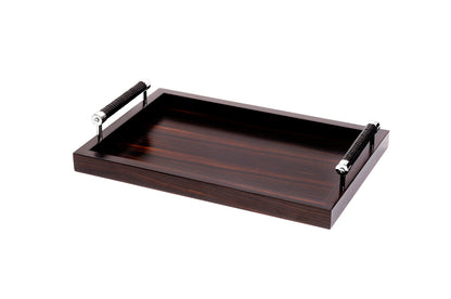Diana Ebony Tray by Riviere | Macassar ebony tray with handwoven leather handles. | Home Decor and Serveware | 2Jour Concierge, your luxury lifestyle shop