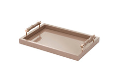 Lea Lacquer Wood Tray with Leather Covered Bamboo Handles Rectangular L
