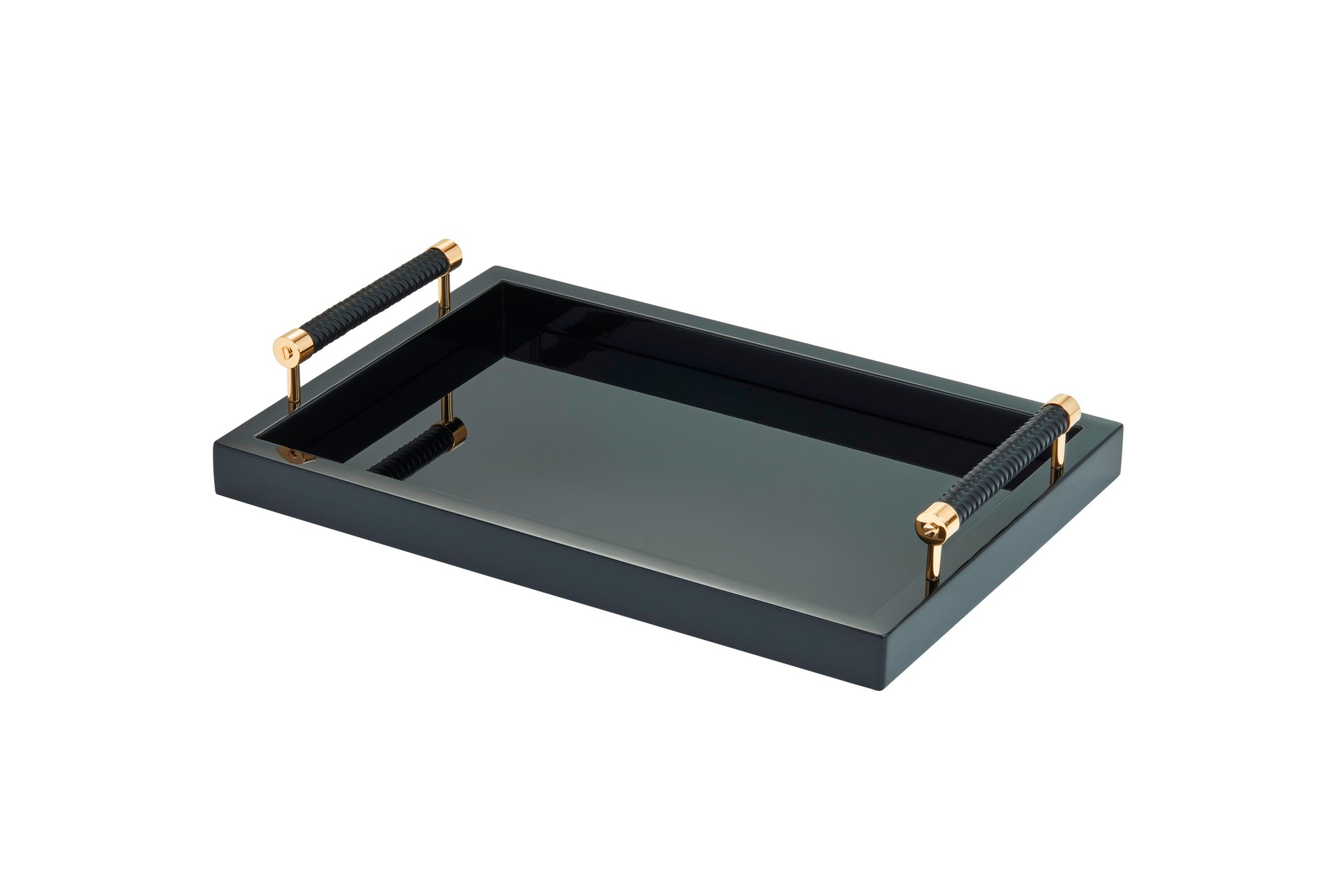 Diana Lacquer Wood Tray by Riviere | Lacquered wood tray with handwoven leather handles. | Home Decor and Serveware | 2Jour Concierge, your luxury lifestyle shop