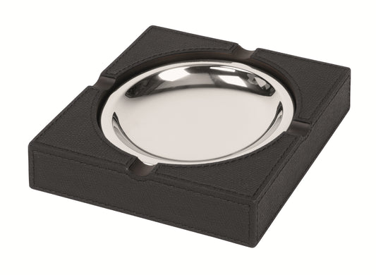 Trafalgar Leather-Covered Wood Ashtray With Removable Metal Basin