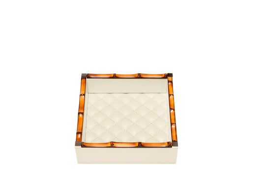 Riviere Bice Leather Quilted Diamonds Square Valet Tray | Padded Lining | Bamboo Trim | Ideal for Yacht Decor | Available at 2Jour Concierge, #1 luxury high-end gift & lifestyle shop