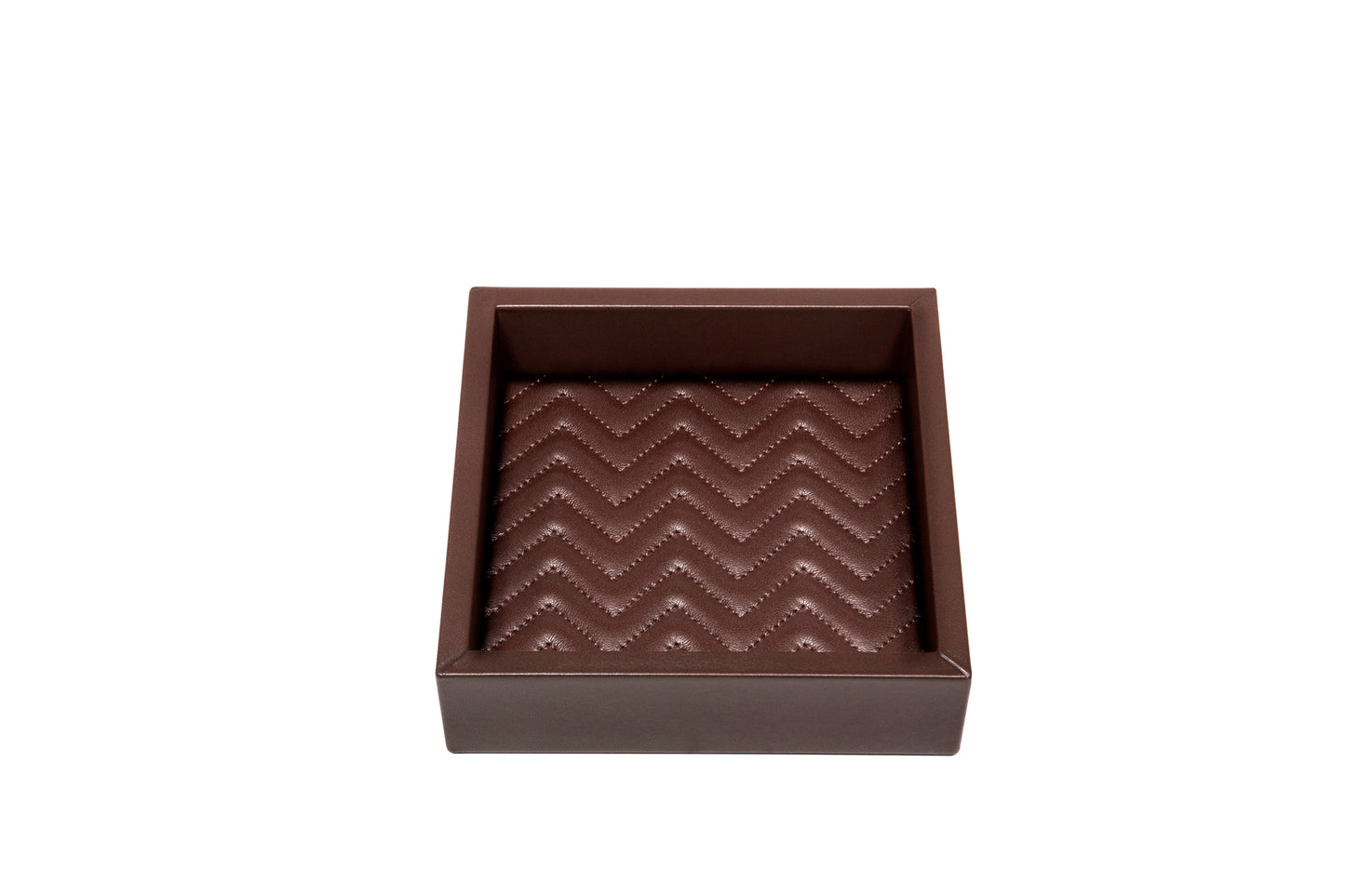 Riviere Febe Leather Herringbone Square Valet Tray | Padded Quilted Herringbone Lining | Ideal for Yacht Decor | Available at 2Jour Concierge, #1 luxury high-end gift & lifestyle shop