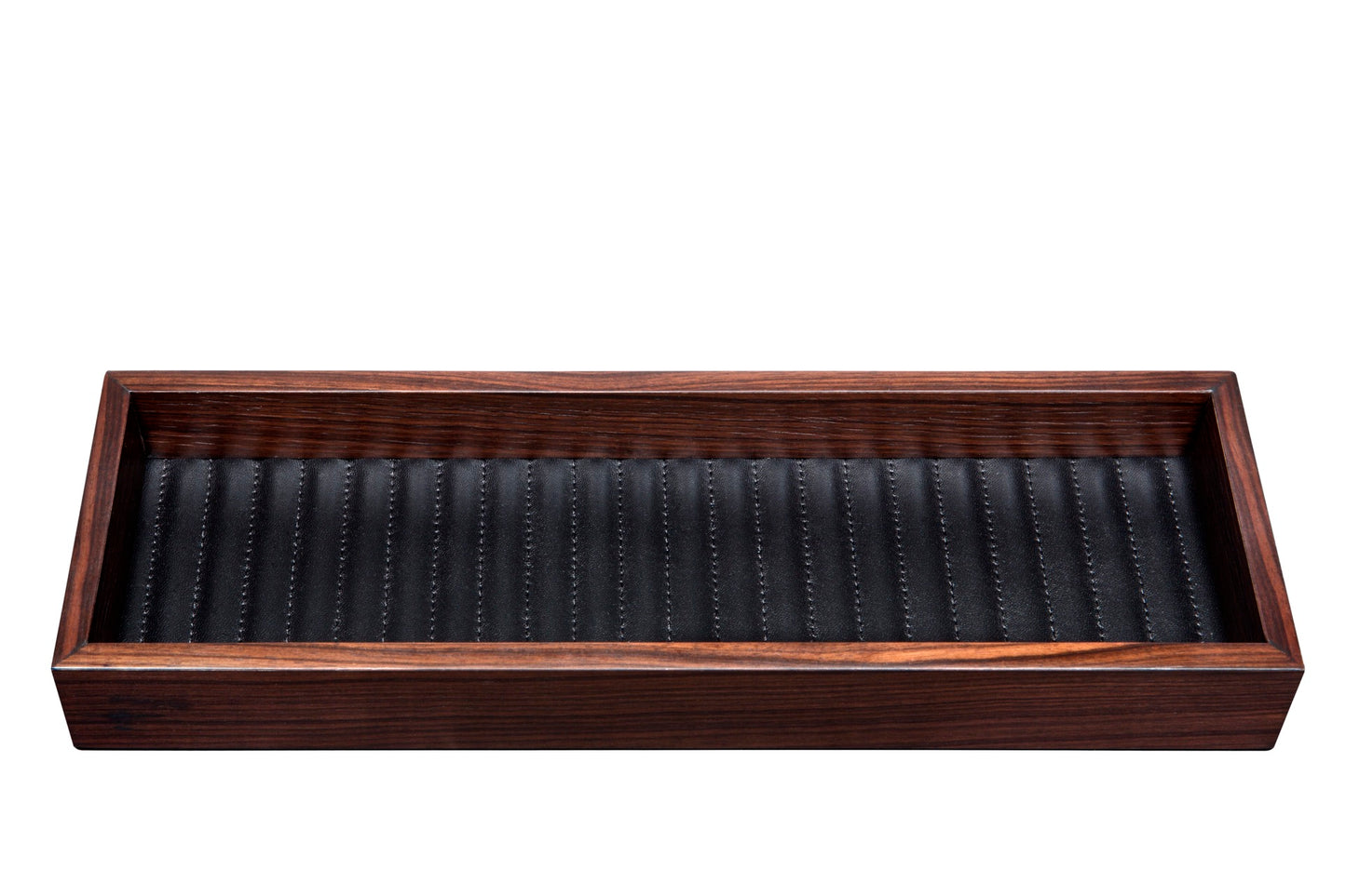 Febe Valet Tray: Macassar Ebony Wood & Quilted Lines Leather