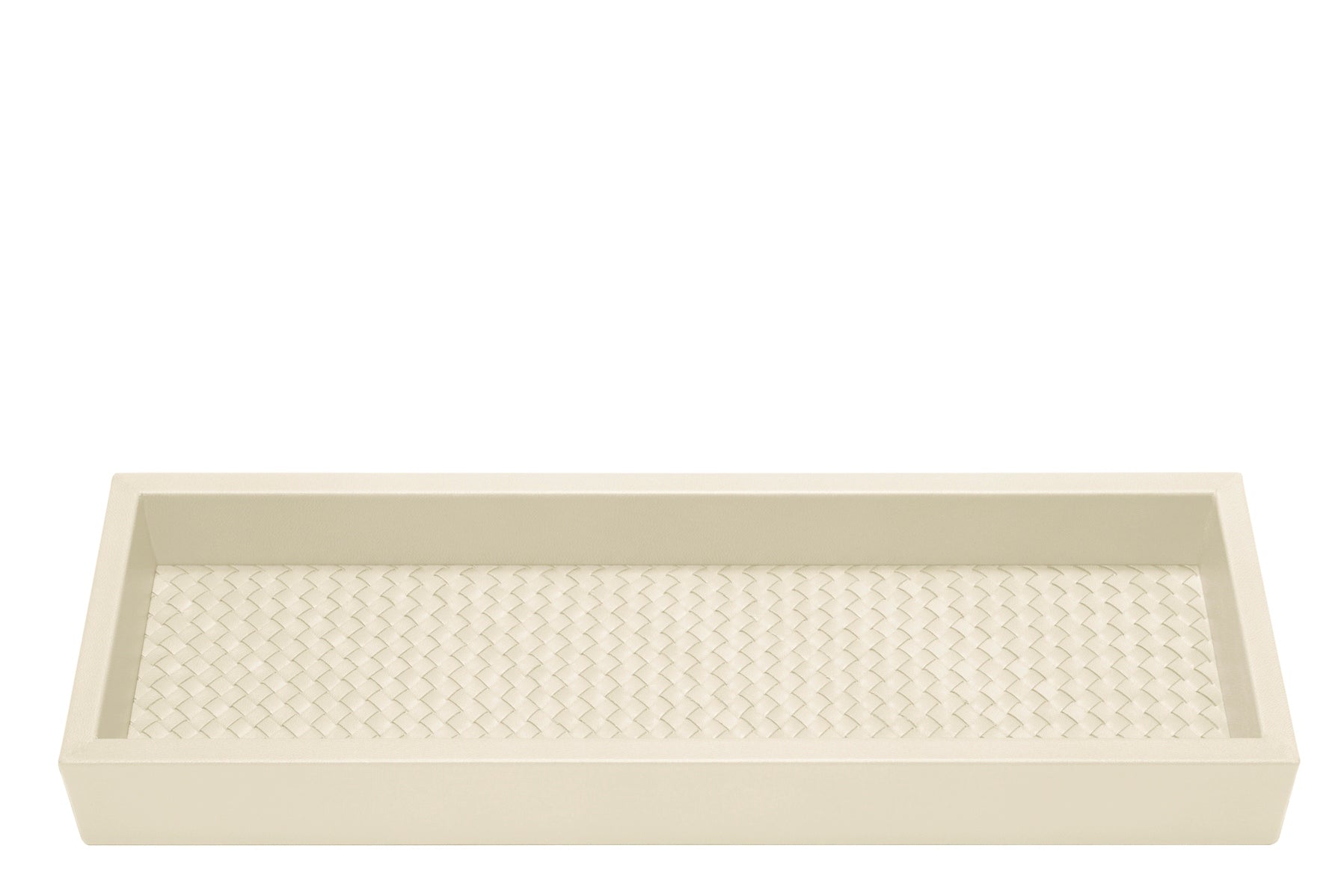 Riviere Febe Long Rectangular Valet Tray | Leather tray with various padded interior linings (handwoven, quilted diamonds, or quilted herringbone) and bamboo trim | Small bamboo handles | Home Decor and Serveware | 2Jour Concierge, your luxury lifestyle shop