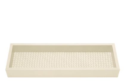 Riviere Febe Long Rectangular Valet Tray | Leather tray with various padded interior linings (handwoven, quilted diamonds, or quilted herringbone) and bamboo trim | Small bamboo handles | Home Decor and Serveware | 2Jour Concierge, your luxury lifestyle shop